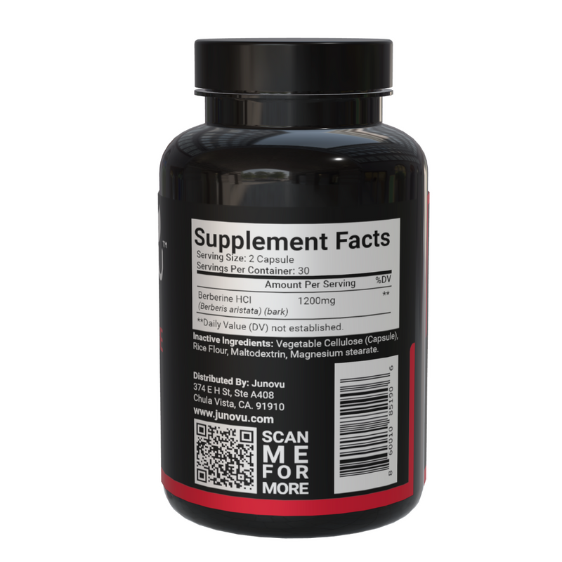 Load image into Gallery viewer, Premium Berberine supplement bottle side view - Made in USA, GMP certified, natural blood sugar support