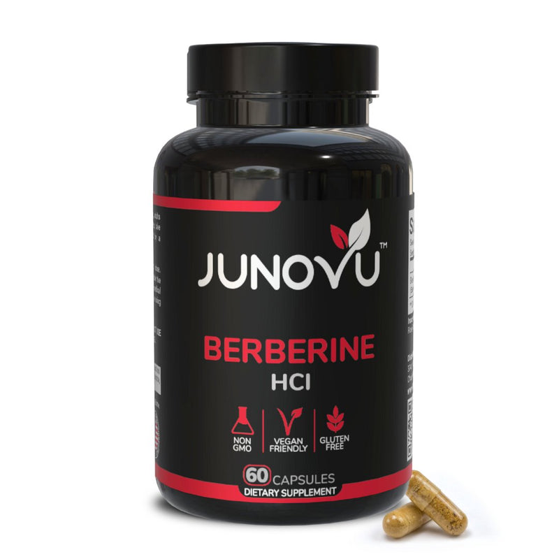 Load image into Gallery viewer, Junovu Premium Berberine HCI 1200mg supplement bottle - 60 vegan capsules for metabolic support